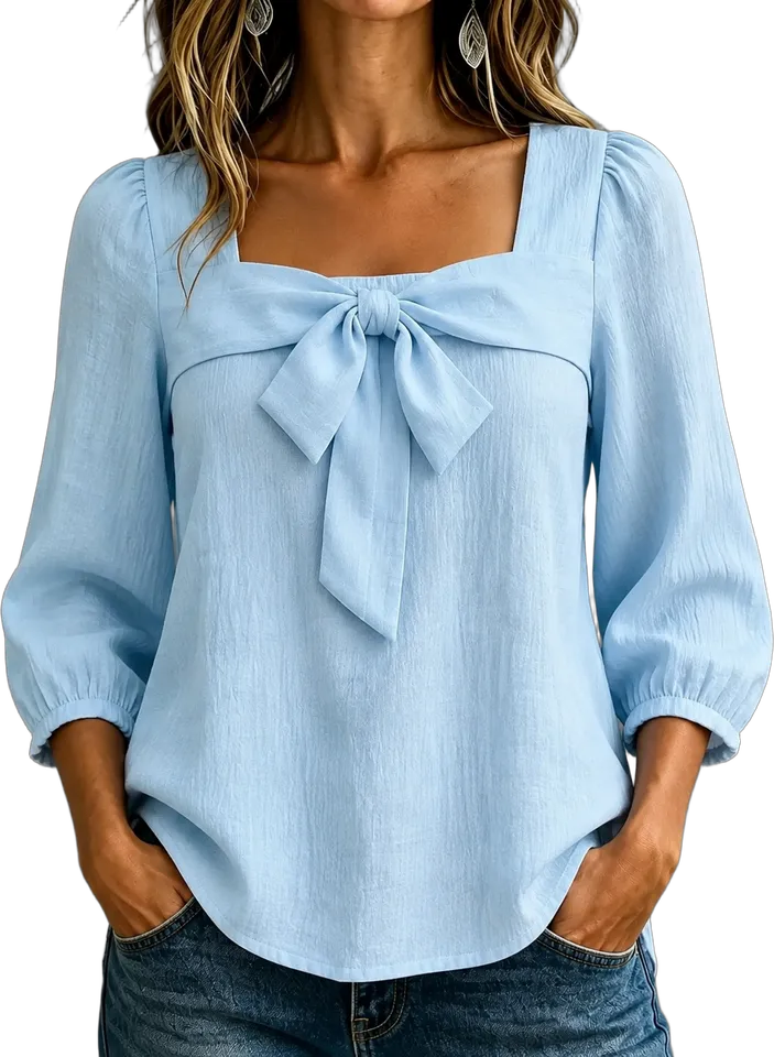 Bow square-neck blouse