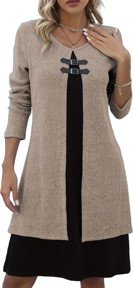 Buckle-trim color-block dress