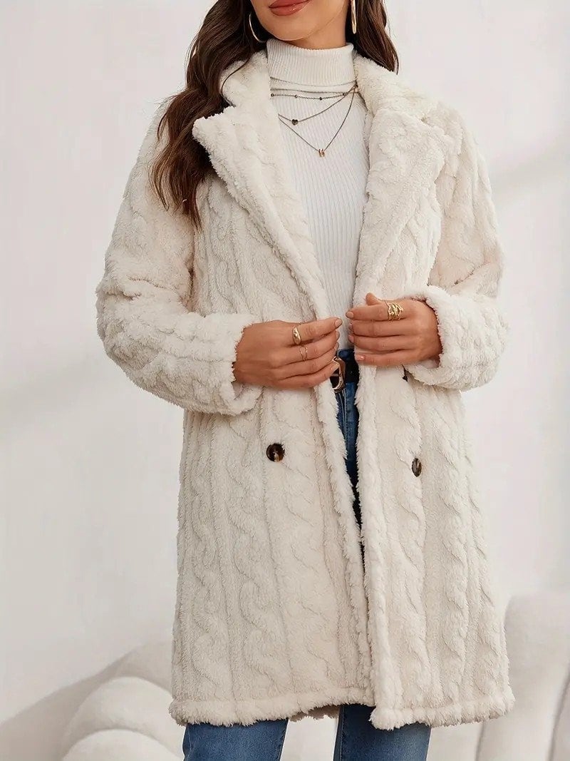 White coat worn open, front view