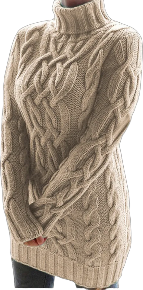 Cable-knit high-neck tunic sweater