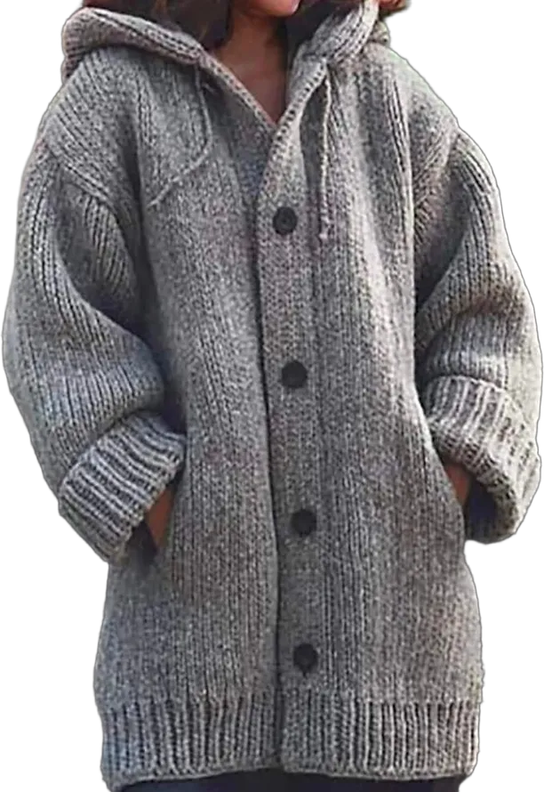 Chunky hooded knit cardigan