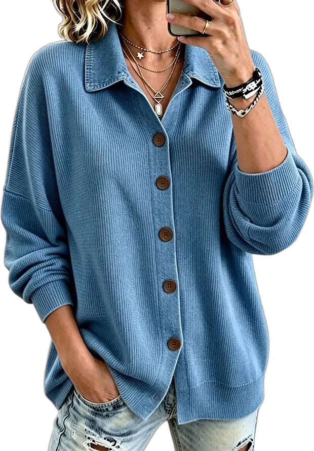 Shirt-collar button cardigan