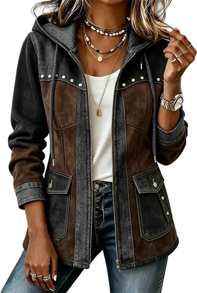 Color-block hooded utility jacket