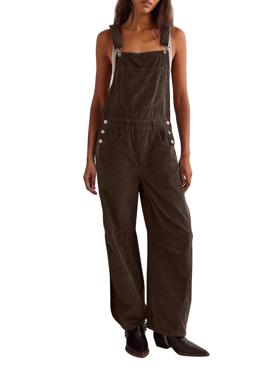 Full-length dark brown overalls