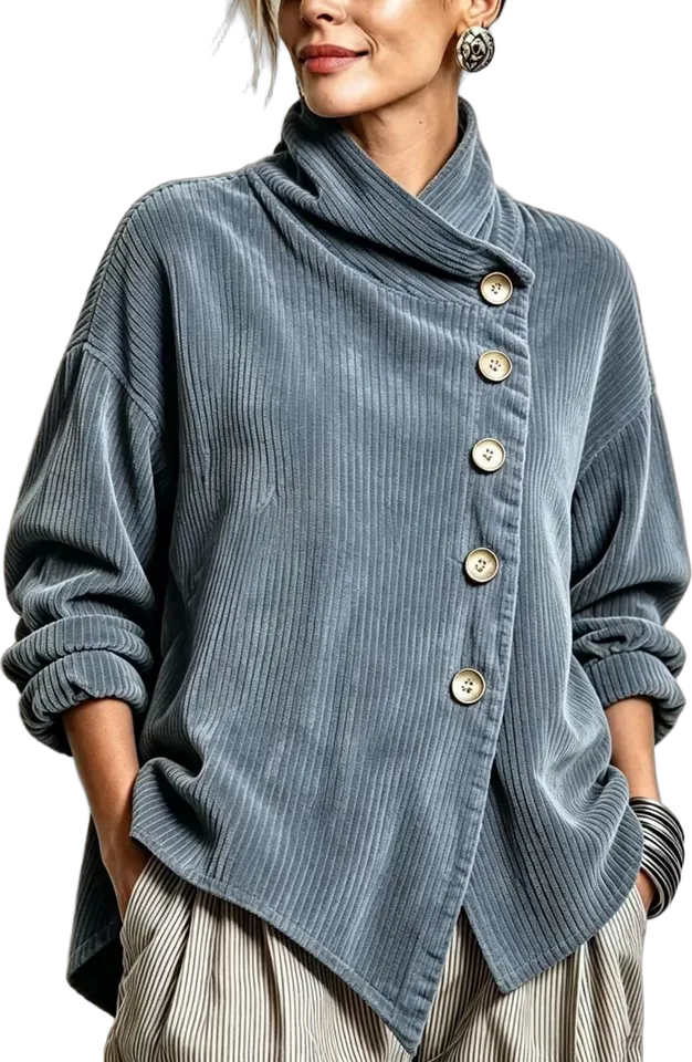 Corduroy asymmetric-button jacket