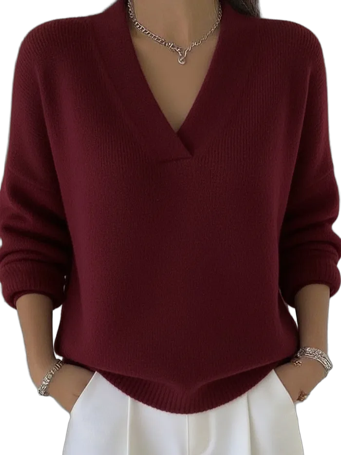 Cotton-blend deep V-neck sweater