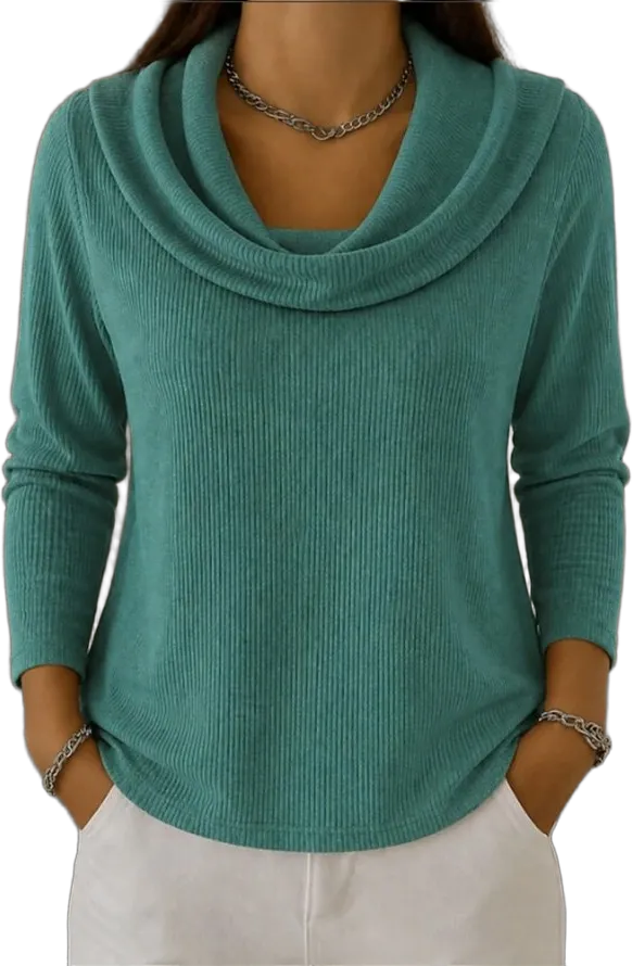 Cowl-neck rib sweater