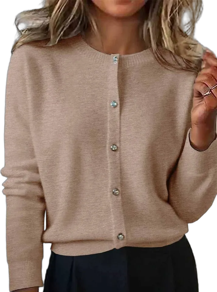 Crew-neck button cardigan