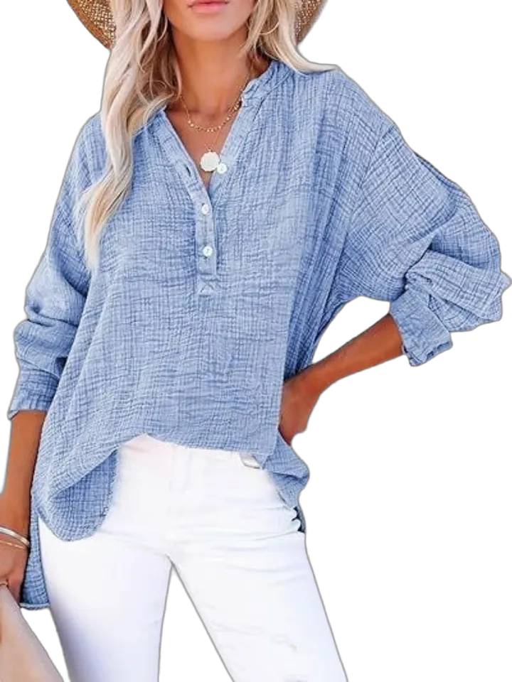 Crinkle cotton henley shirt