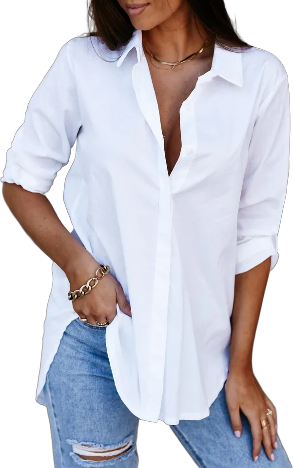 Curved-hem button shirt