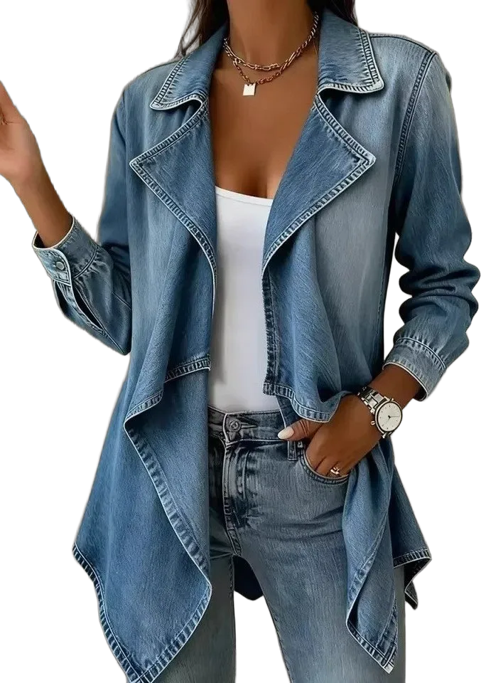Draped-lapel denim jacket