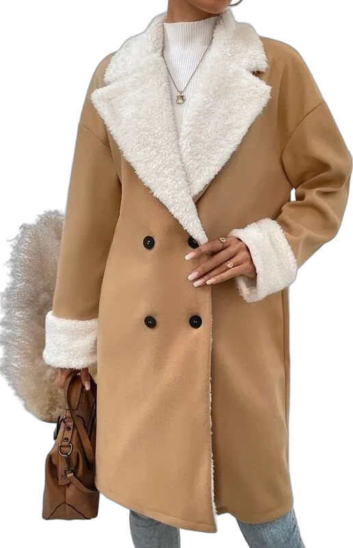 Fleece-lapel double-breasted coat