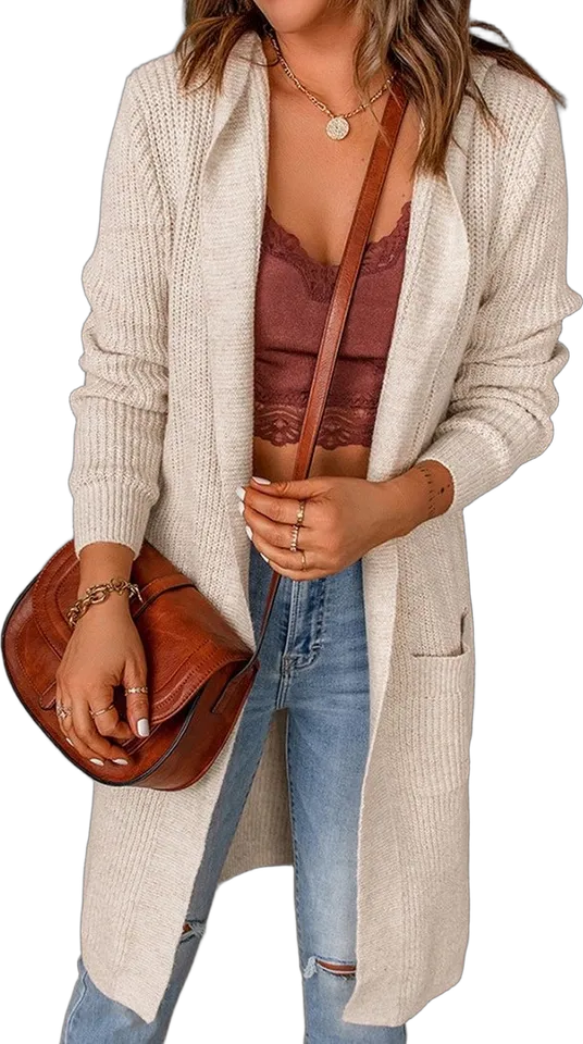Hooded long open cardigan