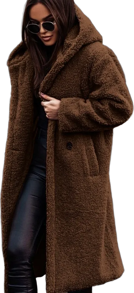 Hooded teddy long coat