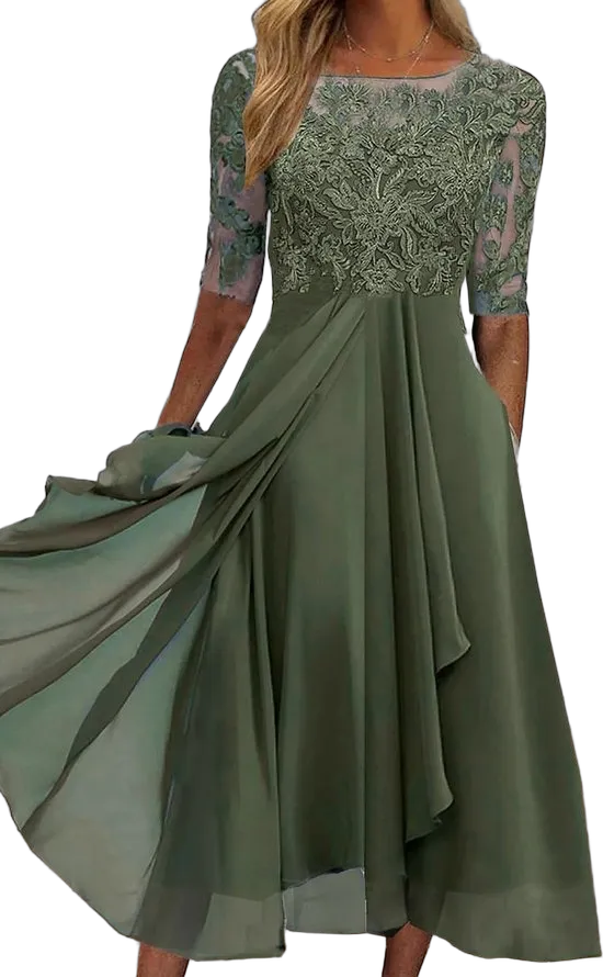 Lace and chiffon midi dress