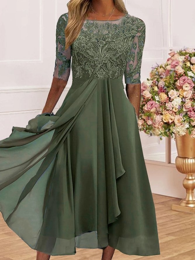Green lace and chiffon dress