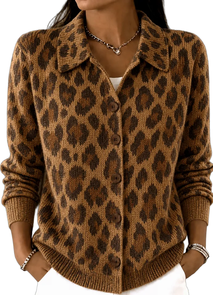 Leopard jacquard collared cardigan