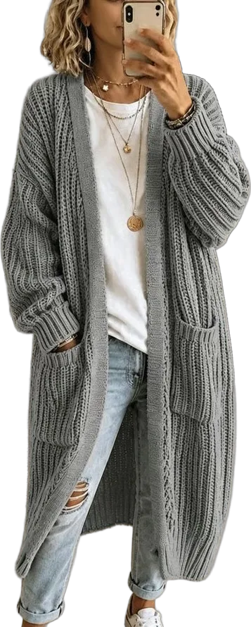 Long ribbed open cardigan