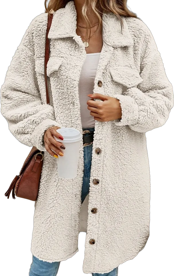 Long teddy shirt jacket