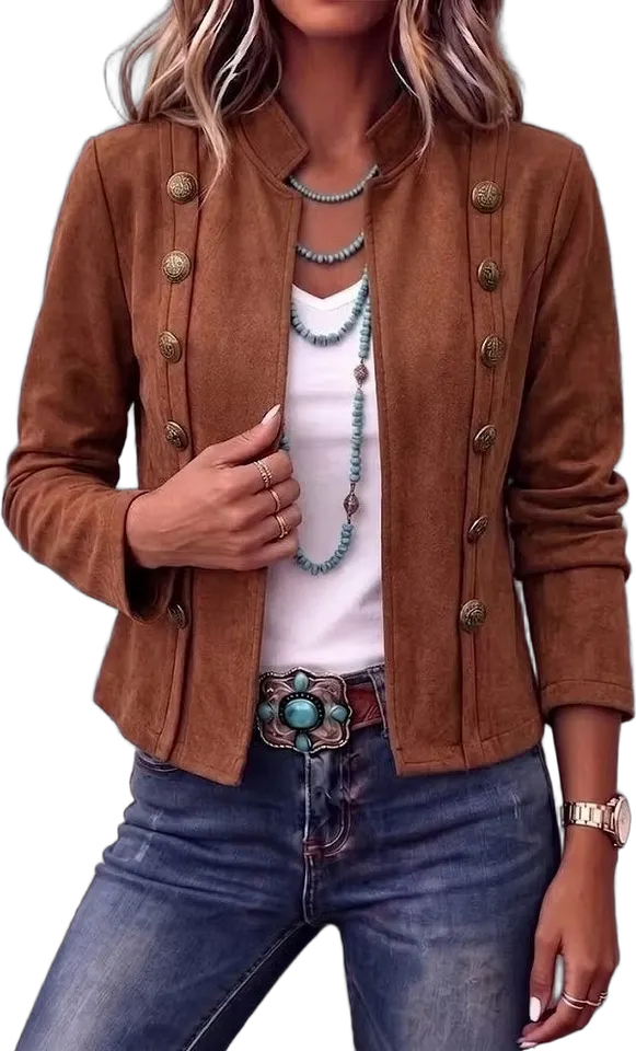 Military-button stand-collar jacket