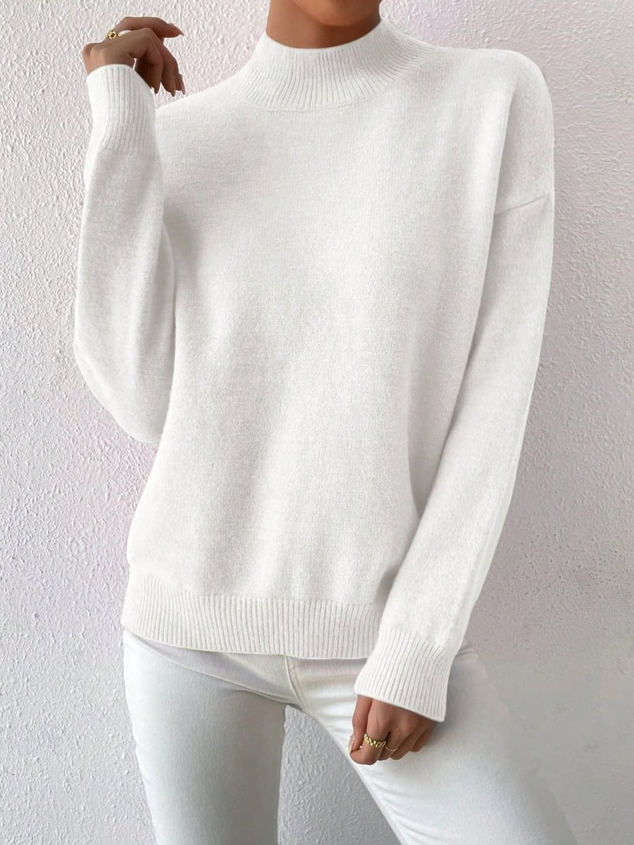 White mock-neck sweater