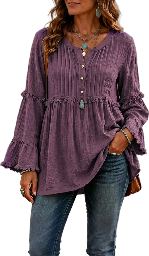 Pintuck lace-trim blouse