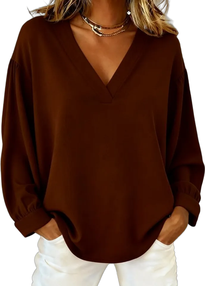 Relaxed cotton-blend V-neck tunic