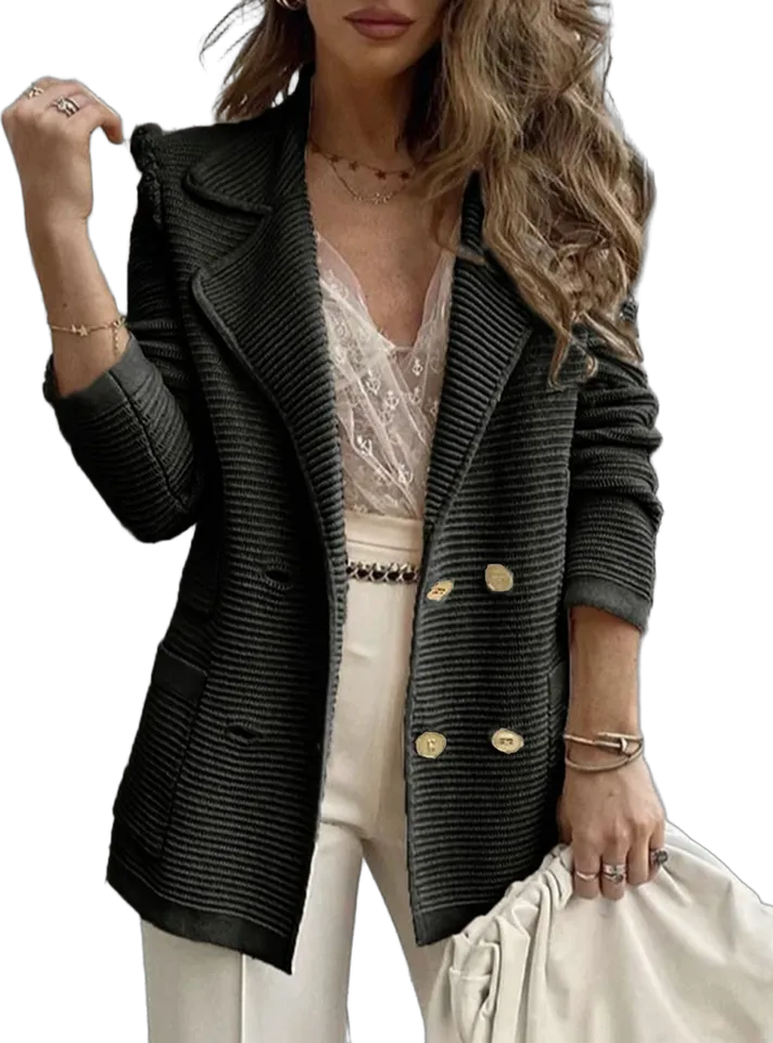 Ribbed knit double-breasted blazer