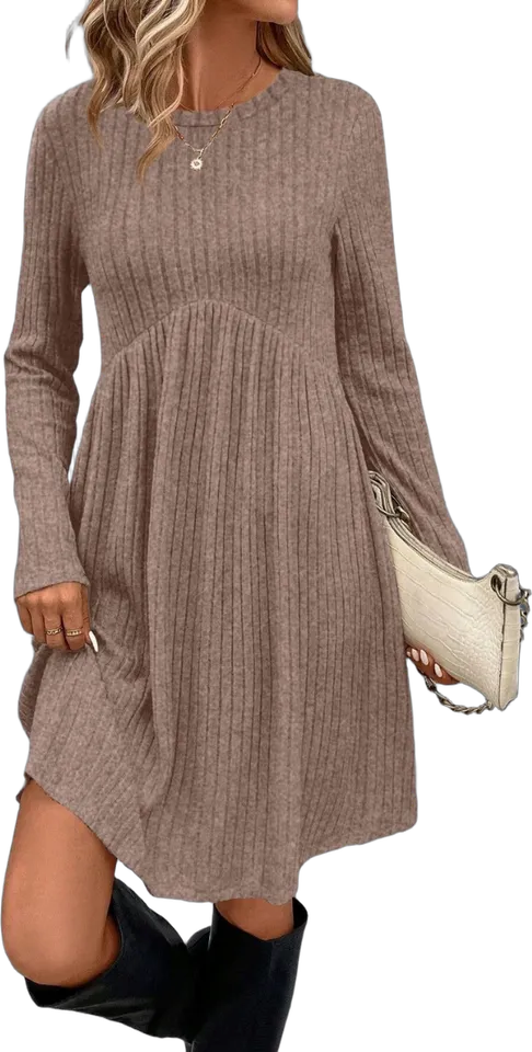 Ribbed long-sleeve mini dress