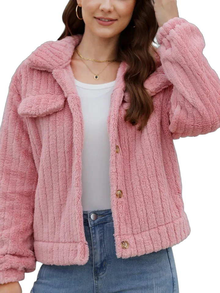 Ribbed plush trucker jacket