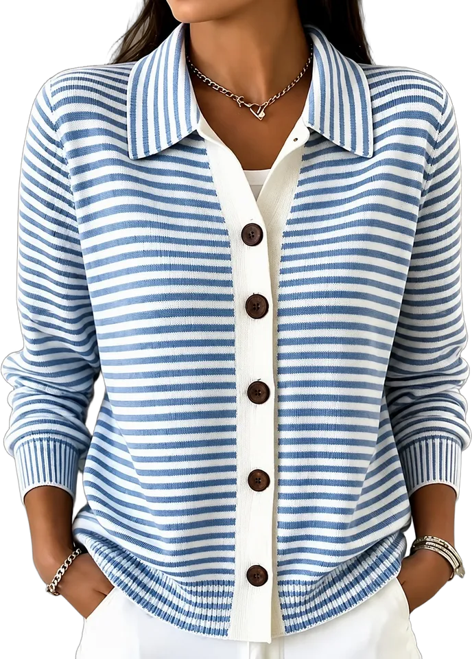 Striped collared knit cardigan