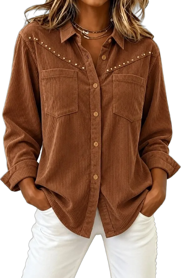 Studded-yoke cord shirt