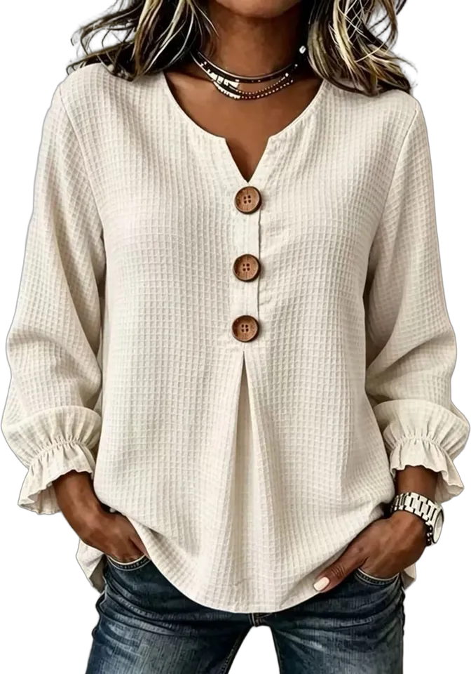 Three-button waffle blouse