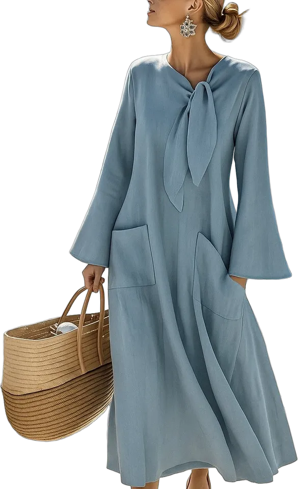 Tie-neck cotton maxi dress