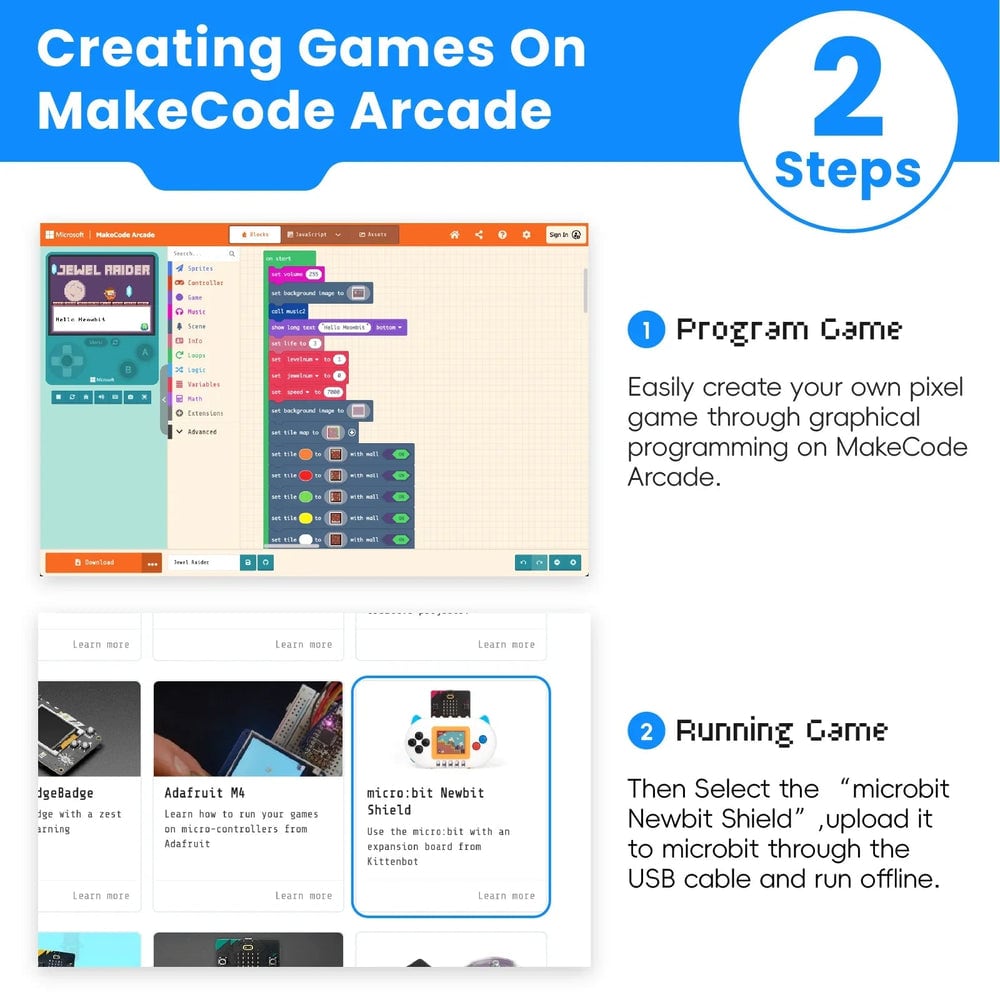 Two steps to make a MakeCode Arcade game