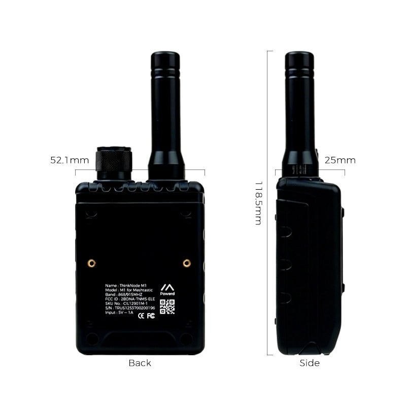 Back and side with dimensions