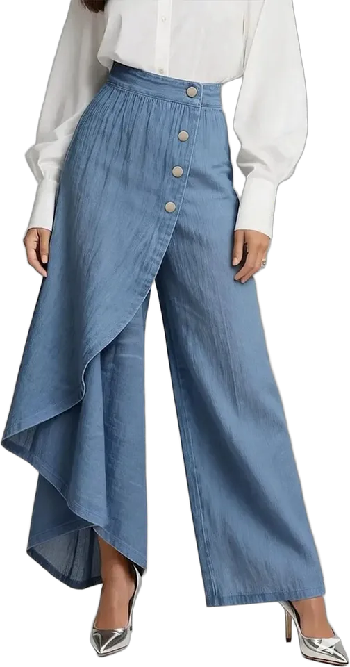 Pantalón ancho con botones asimétricos