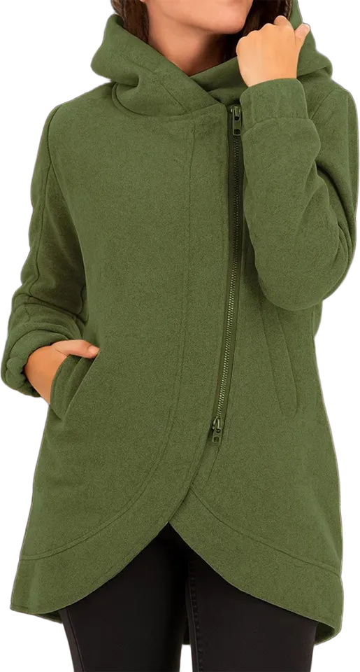 Asymmetric-zip hooded jacket