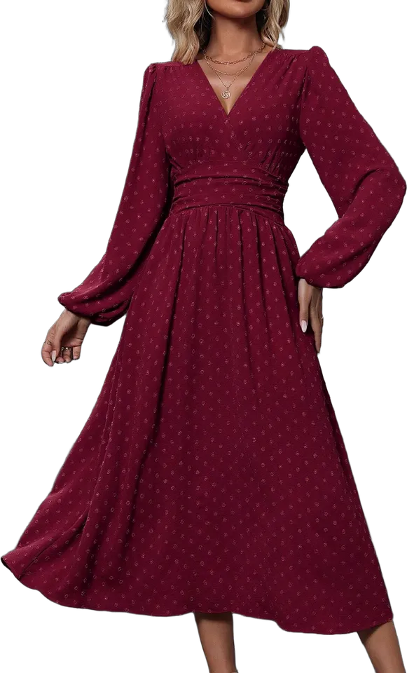 Balloon-sleeve V-neck maxi dress