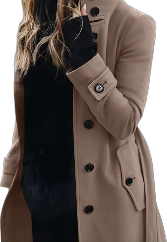 Belted stand-collar long coat