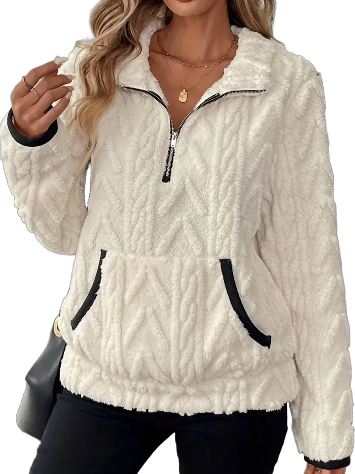 Cable-jacquard half-zip pullover