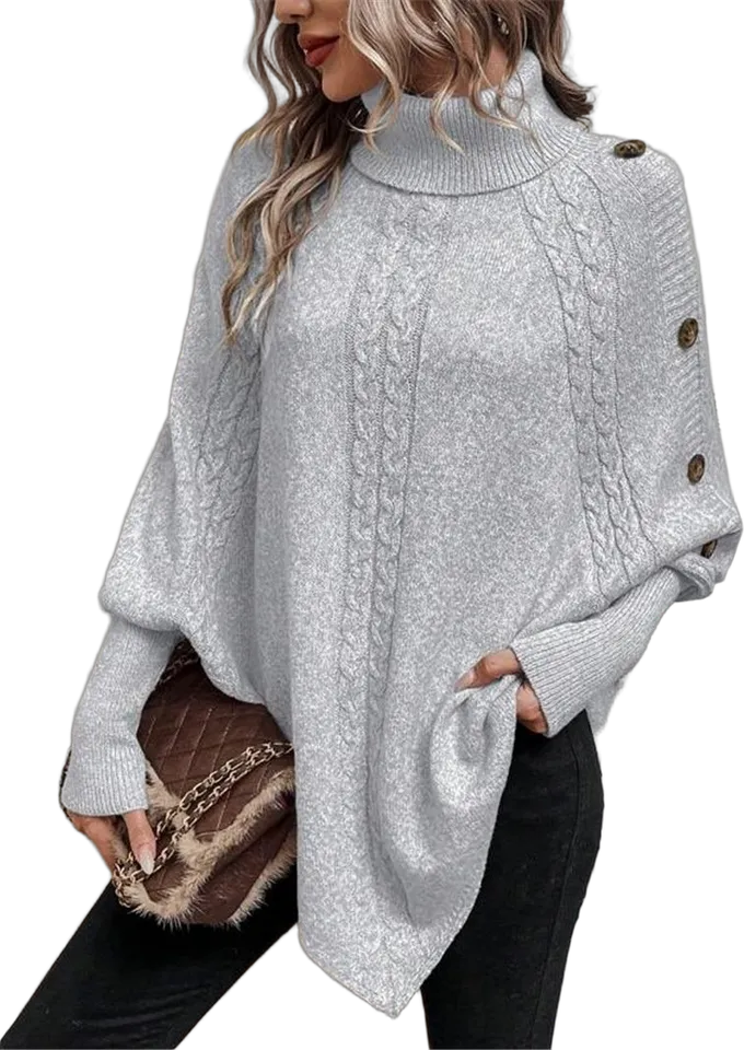 Cable turtleneck poncho sweater
