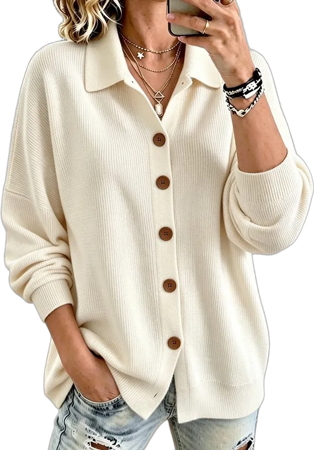 Shirt-collar knit cardigan