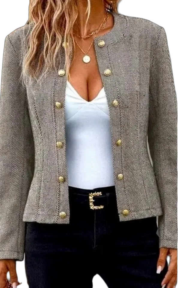 Collarless metal-button jacket
