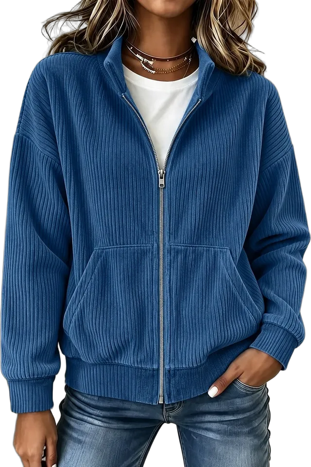 Mock-neck corduroy bomber jacket