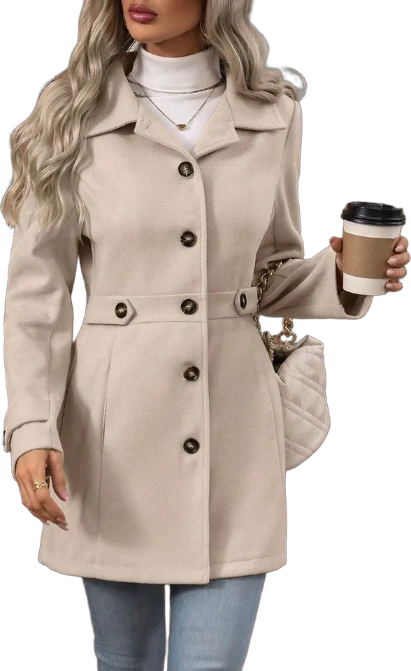 Waist-tab single-breasted coat