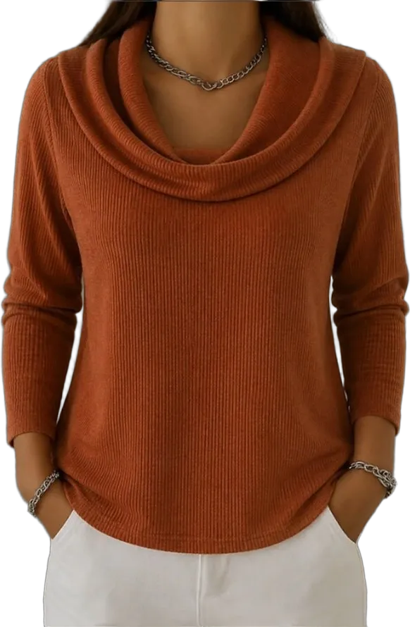 Cowl-neck rib sweater