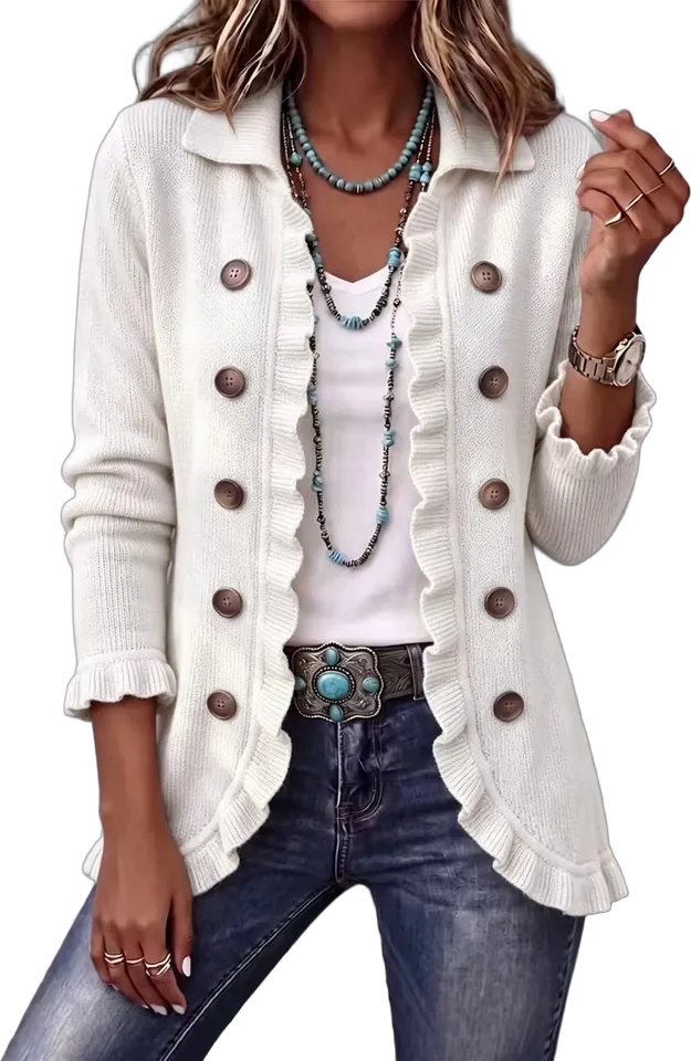 Double-button shawl-collar cardigan