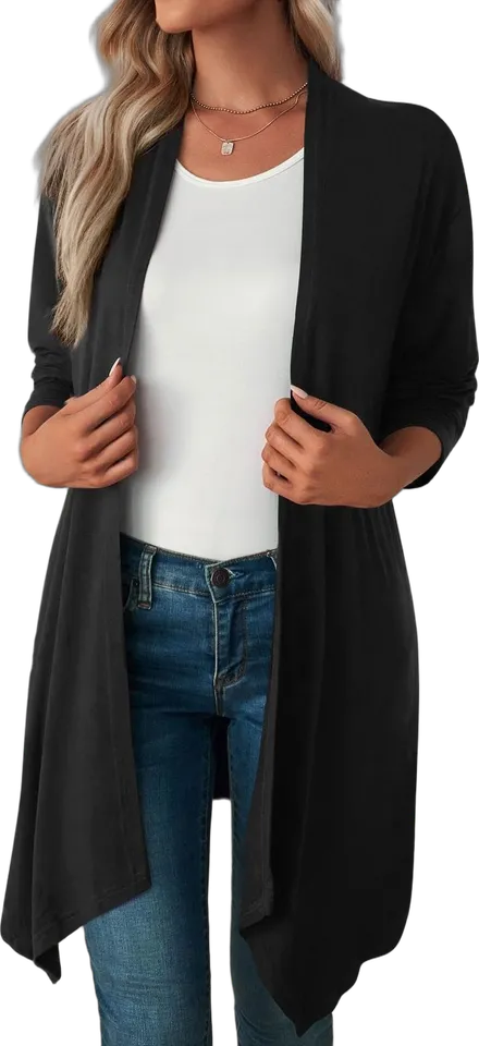 Draped open-front long cardigan