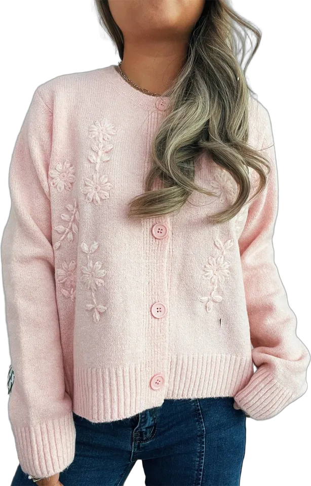 Embossed cotton crew-neck cardigan